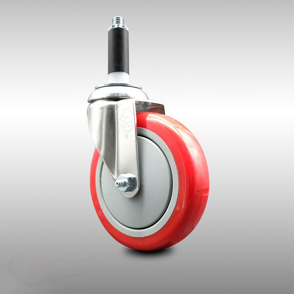 5 Inch 316SS Red Polyurethane Wheel Swivel 7/8 Inch Expanding Stem Caster